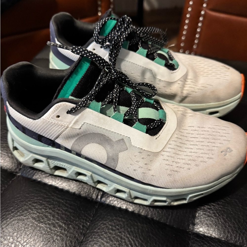 On Running Cloud Monster White and Green Sneakers